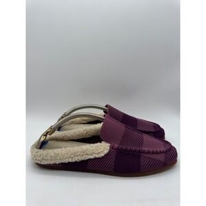 Rothys The Slipper Plum Plaid Knit Faux Shearling Loafers Womens Size 8 117-014